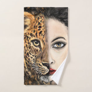 Leopard Girl Face Fantasy Bath Handtücher Malerei