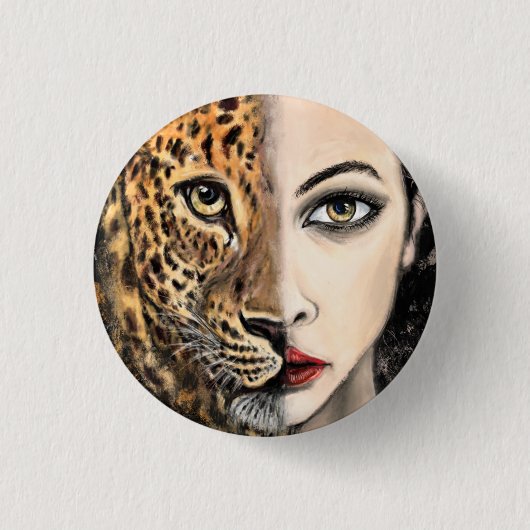 Leopard Girl Face Fantasy Malerei Wilhelm Tier Button (Vorderseite)