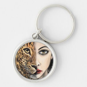 Leopard Girl Face Fantasy Schlüsselanhänger