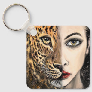 Leopard Girl Face Fantasy Schlüsselanhänger Malere
