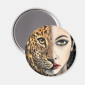 Leopard Girl Face Magnet Fantasy Malerei (Vorderseite/Rückseite)