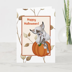 Leopard Girl On Pumpkin Halloween Card Karte