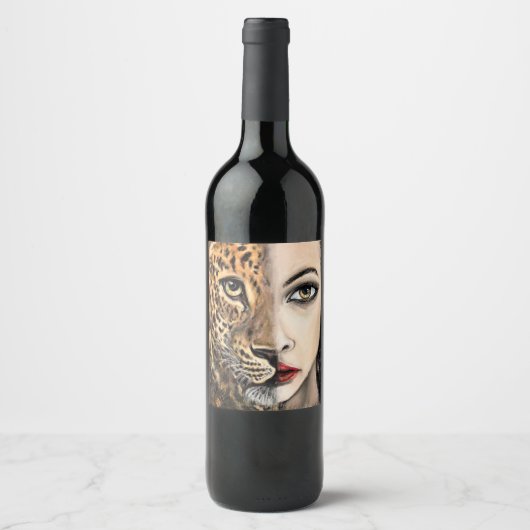 Leopard Girl Weinflaschen Etiketten (Vorderseite)