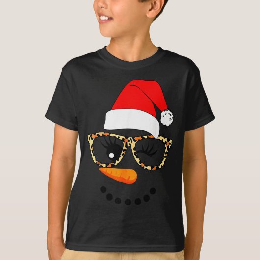 Leopard Gles Santa Claus Snowman Face Christmas Co T-Shirt (Vorderseite)