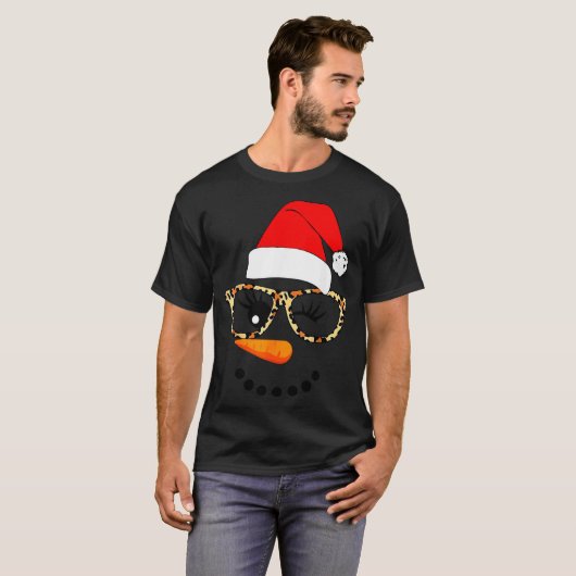 Leopard Gles Santa Claus Snowman Face Christmas Co T-Shirt (Vorne ganz)
