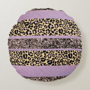 Leopard Glitter Streifen Glam 1 Rundes Kissen