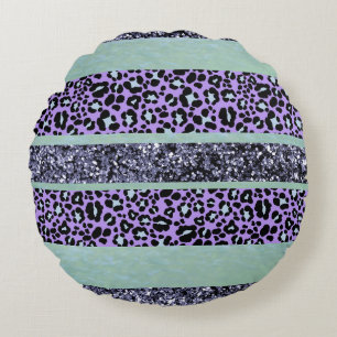 Leopard Glitter Streifen Glam 3 Rundes Kissen