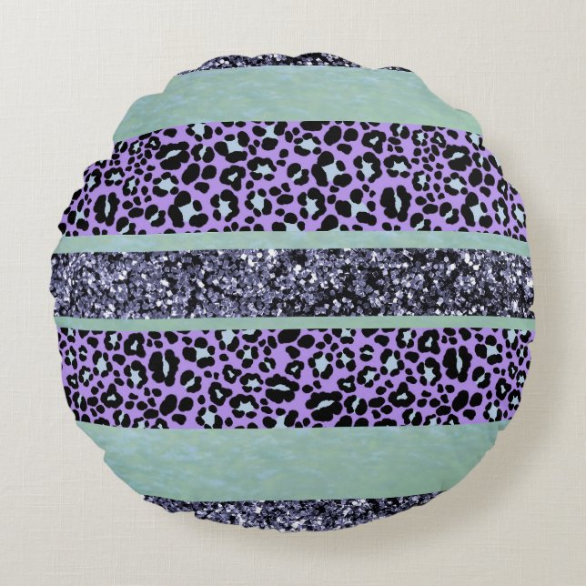 Leopard Glitter Streifen Glam 3 Rundes Kissen (Vorderseite)