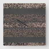Leopard Glitter Stripes Glam 6 Quadratische Wanduhr (Vorderseite)