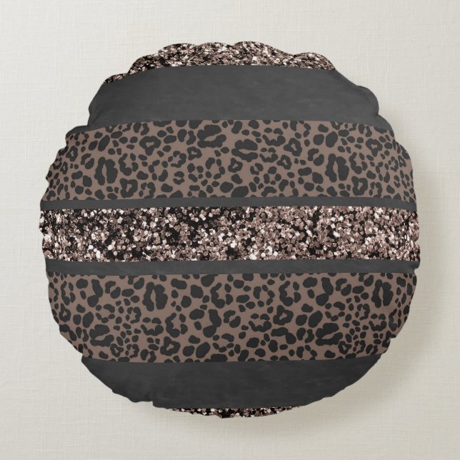 Leopard Glitter Stripes Glam 6 Rundes Kissen (Vorderseite)
