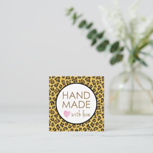Leopard-Glitzer Handmade mit Liebe Quadratische Visitenkarte (Stehend Vorderseite)