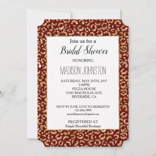 Leopard Glitzer Red Gold Einladung (Vorderseite)