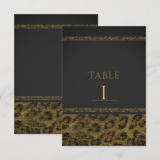 Leopard Glitzernde Pailletten Glam Chic Tischnumme Einladung (Vorne/Hinten)