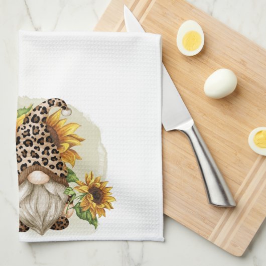 Leopard Gnome Sonnenblumen Geschirrtuch (Viertel Falte)