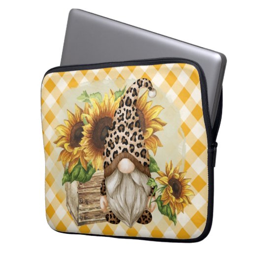 Leopard Gnome Sonnenblumen Laptopschutzhülle (Vorderseite Links)