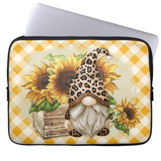 Leopard Gnome Sonnenblumen Laptopschutzhülle (Vorderseite)