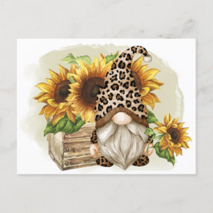 Leopard Gnome Sonnenblumen Postkarte