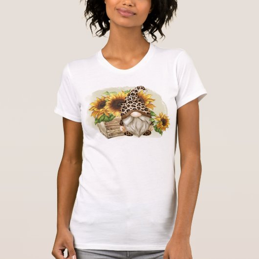 Leopard Gnome Sonnenblumen T-Shirt (Vorderseite)