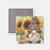 Leopard Gnome Sunflowers Magnet (Vorderseite/Rückseite)