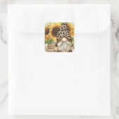 Leopard Gnome Sunflowers Square Sticker (Tasche)