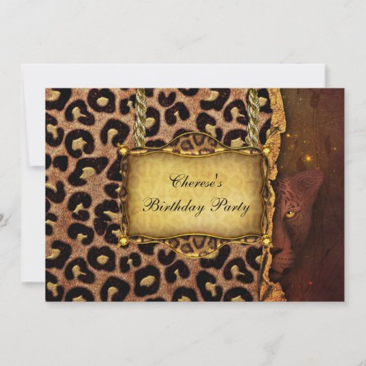 Leopard Gold Black Geburtstagsfeier Elegant Einladung (Vorderseite)