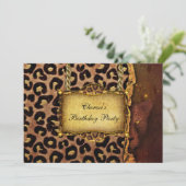 Leopard Gold Black Geburtstagsfeier Elegant Einladung (Stehend Vorderseite)
