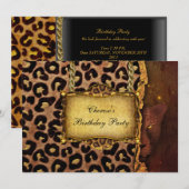 Leopard Gold Black Geburtstagsfeier Elegant Einladung (Vorne/Hinten)