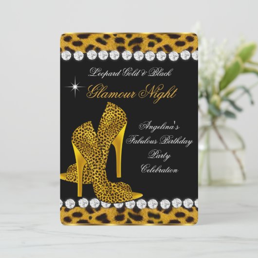 Leopard Gold Black Glamour Night Glitzer Shoes Einladung (Stehend Vorderseite)