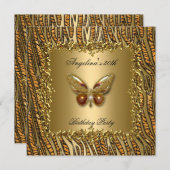 Leopard Gold Butterfly Geburtstagsparty 50. Einladung (Vorne/Hinten)