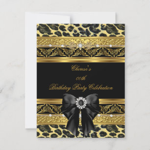 Leopard Gold Geburtstagsfeier Elegant Diamant Schw Einladung