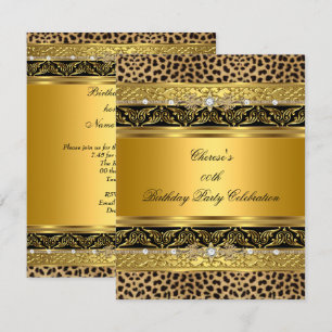 Leopard Gold Geburtstagsfeier Elegant Diamant Schw Einladung