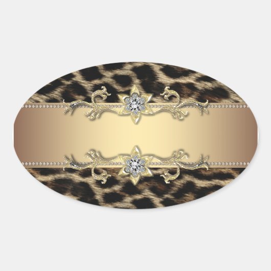 Leopard Gold Jewel Eleganter Umschlag Aufkleber (Vorderseite)