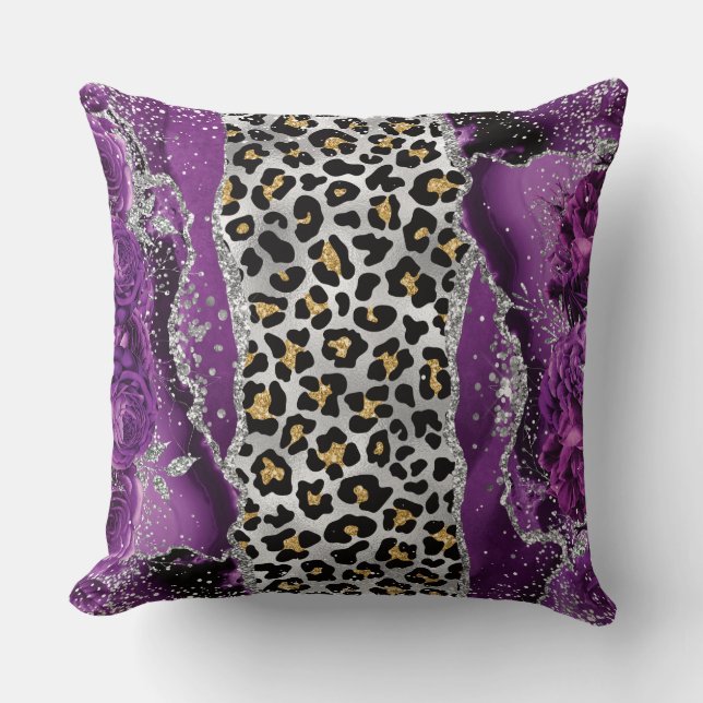 Leopard Gold Lila Rose Agate Throw Kissen (Vorderseite)