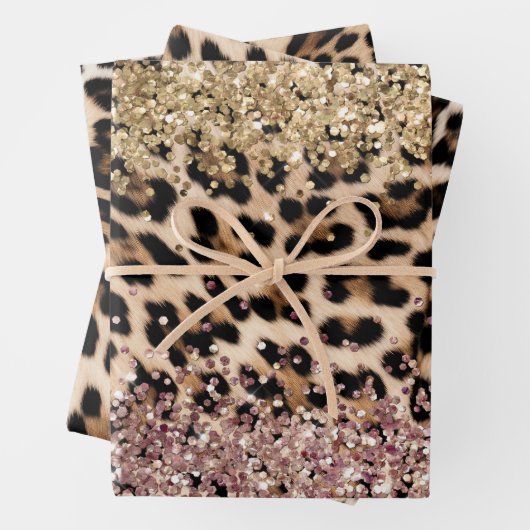 Leopard Gold Pink Glitzer Geschenkpapier Set (Beispiel)