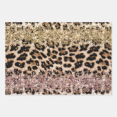 Leopard Gold Pink Glitzer Geschenkpapier Set (Vorderseite)