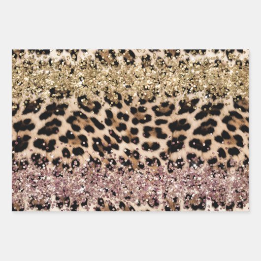 Leopard Gold Pink Glitzer Geschenkpapier Set (Vorderseite)
