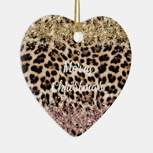 Leopard Gold Pink Glitzer Keramik Ornament (Rechts)