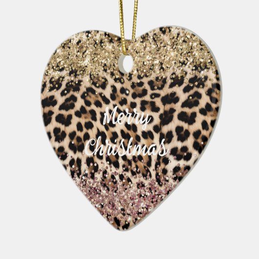 Leopard Gold Pink Glitzer Keramik Ornament (Links)