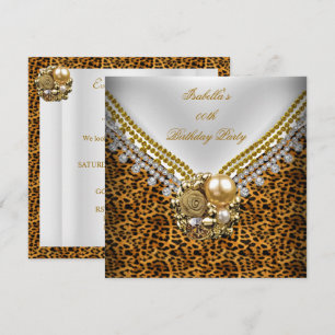 Leopard Gold Schwarz Weiß Elegante Geburtstagsfeie Einladung