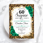 Leopard Gold White Green Überraschung 60. Geburtst Einladung<br><div class="desc">Überraschung 60. Geburtstagsparty Einladung. Weibliches smaragdgrünes Design mit Imitaten Glitzer Gold. Features Tier cheetah Leopard Druck,  Rose,  Skript-Schriftart und Konfetti. Ideal für eine elegante Damenfeier. Kann personalisiert sein,  jedes Alter zu zeigen. Gedruckte Zazzle Einladungen oder Sofortdownload digitalen druckbaren Vorlage.</div>