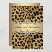 Leopard Gold Womans 50. Geburtstagsparty Einladung (Vorne/Hinten)
