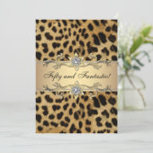 Leopard Gold Womans 50. Geburtstagsparty Einladung (Stehend Vorderseite)