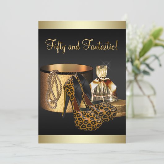 Leopard-Goldfrauen am Geburtstag Einladung (Stehend Vorderseite)