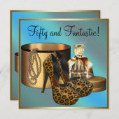 Leopard-Goldfrauen mit High Heel Schuhe 50. Geburt Einladung (Vorne/Hinten)