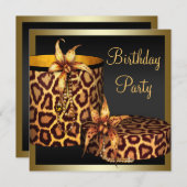 Leopard-Goldfrauen mit High Heel Schuhe 50. Geburt Einladung (Vorne/Hinten)