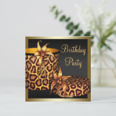 Leopard-Goldfrauen mit High Heel Schuhe 50. Geburt Einladung (Stehend Vorderseite)