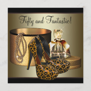 Leopard-Goldfrauen mit High Heel Schuhe 50. Geburt Einladung