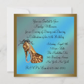 Leopard-Goldfrauen mit High Heel Schuhe 50. Geburt Einladung (Rückseite)