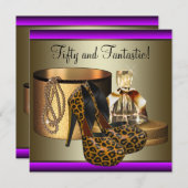 Leopard-Goldfrauen mit High Heel Schuhe 50. Geburt Einladung (Vorne/Hinten)