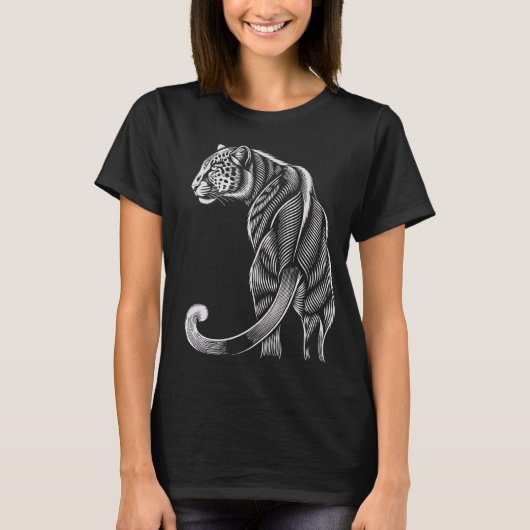 "Leopard Grace – Artistic Line Art T-Shirt (Vorderseite)